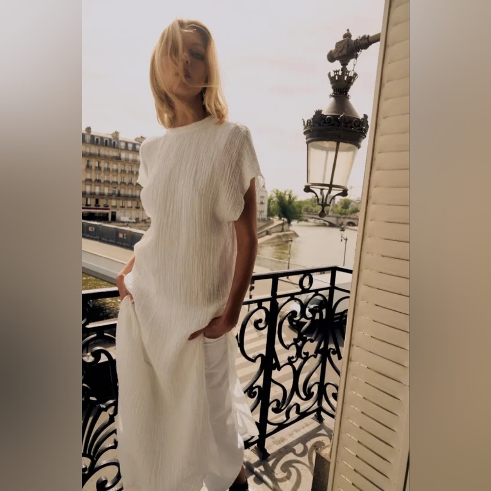 ZARA WHITE 100% LINEN TUNIC MIDI DRESS ZW COLLECTION 8142 / 047